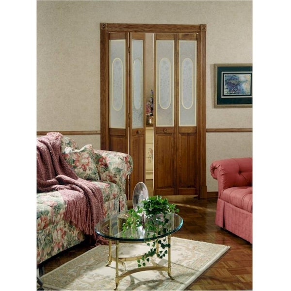 Parche 24 x 80 in. Half Glass Elizabethian Bifold Door, Unfinished Pine PA3036512 - main